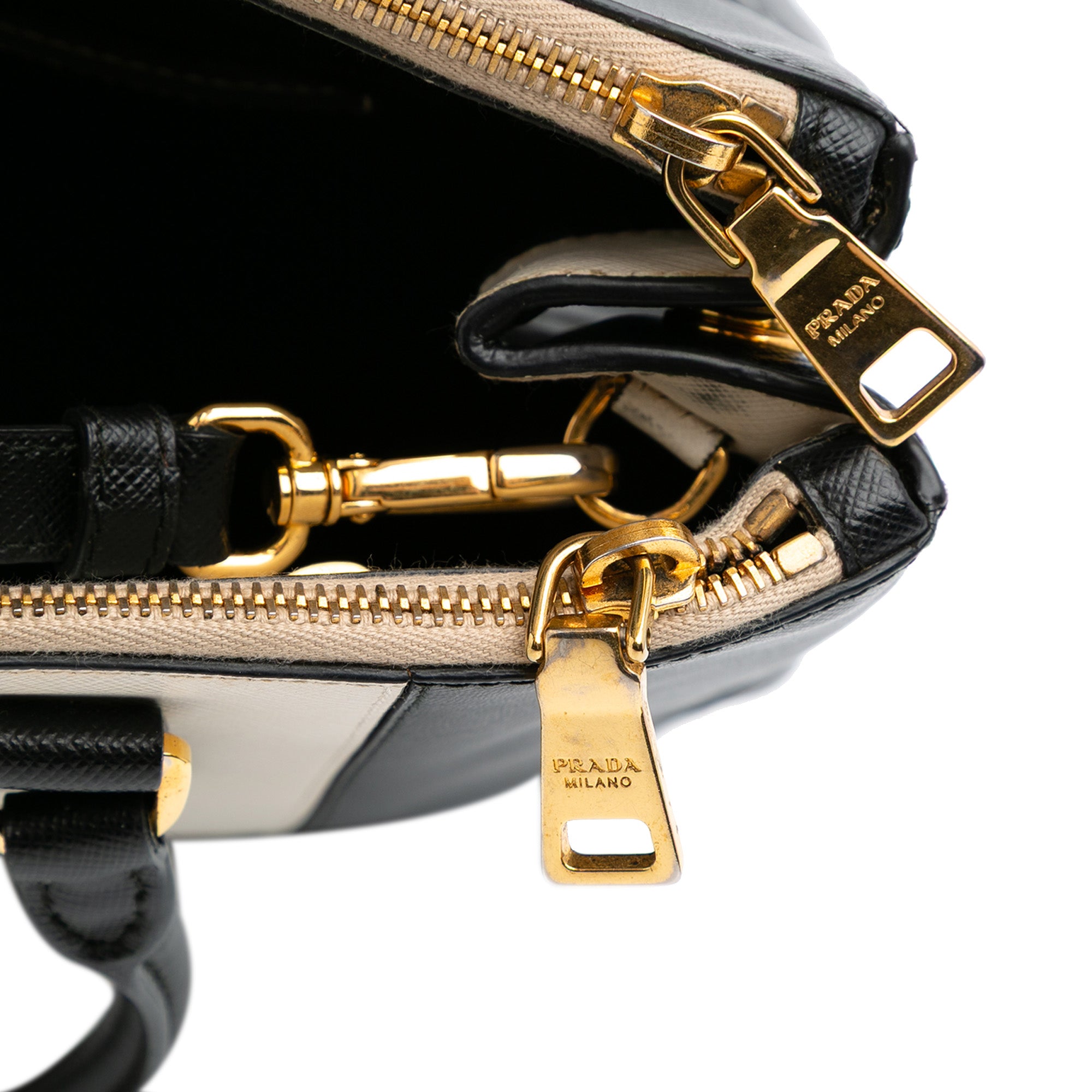 Medium Bicolor Saffiano Lux Galleria Double Zip Satchel