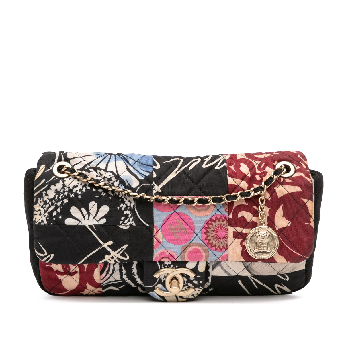 Medium Printed Nylon and Jersey Patchwork Single Flap
