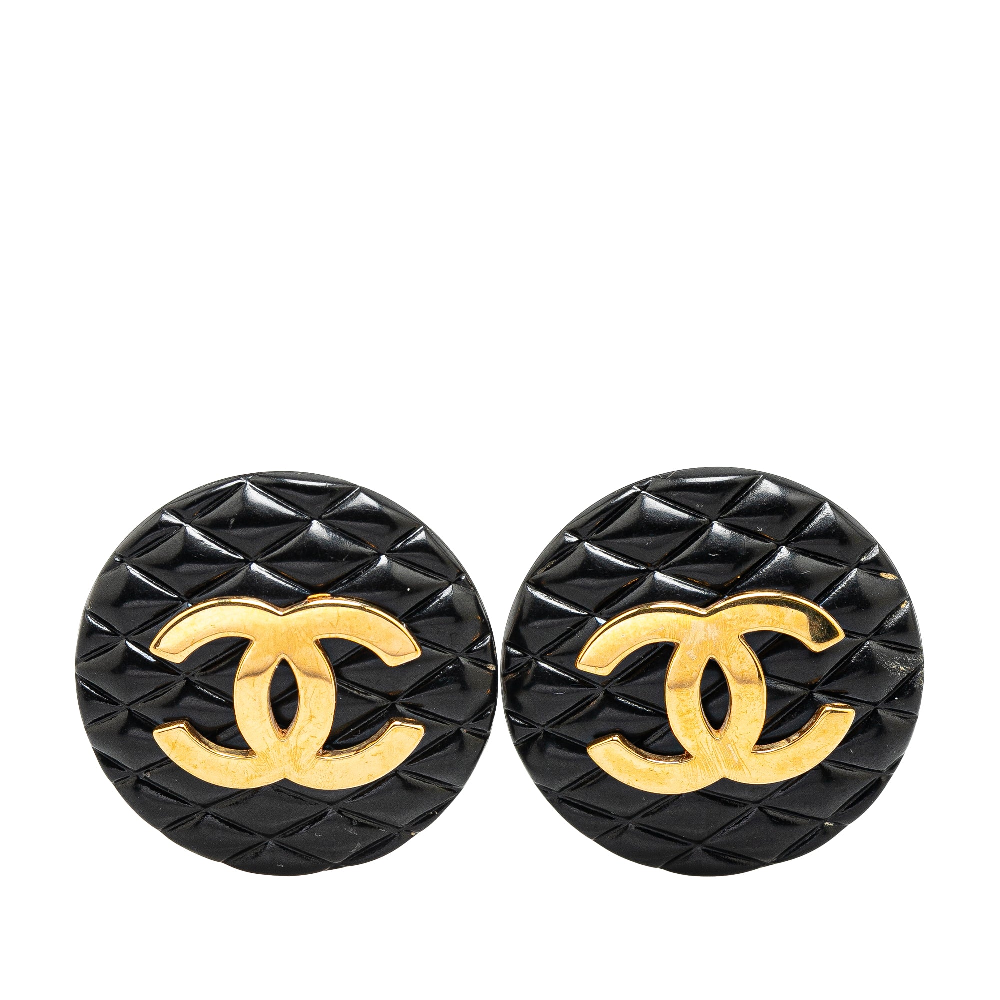 Resin Quilted CC Button Clip On Earrings