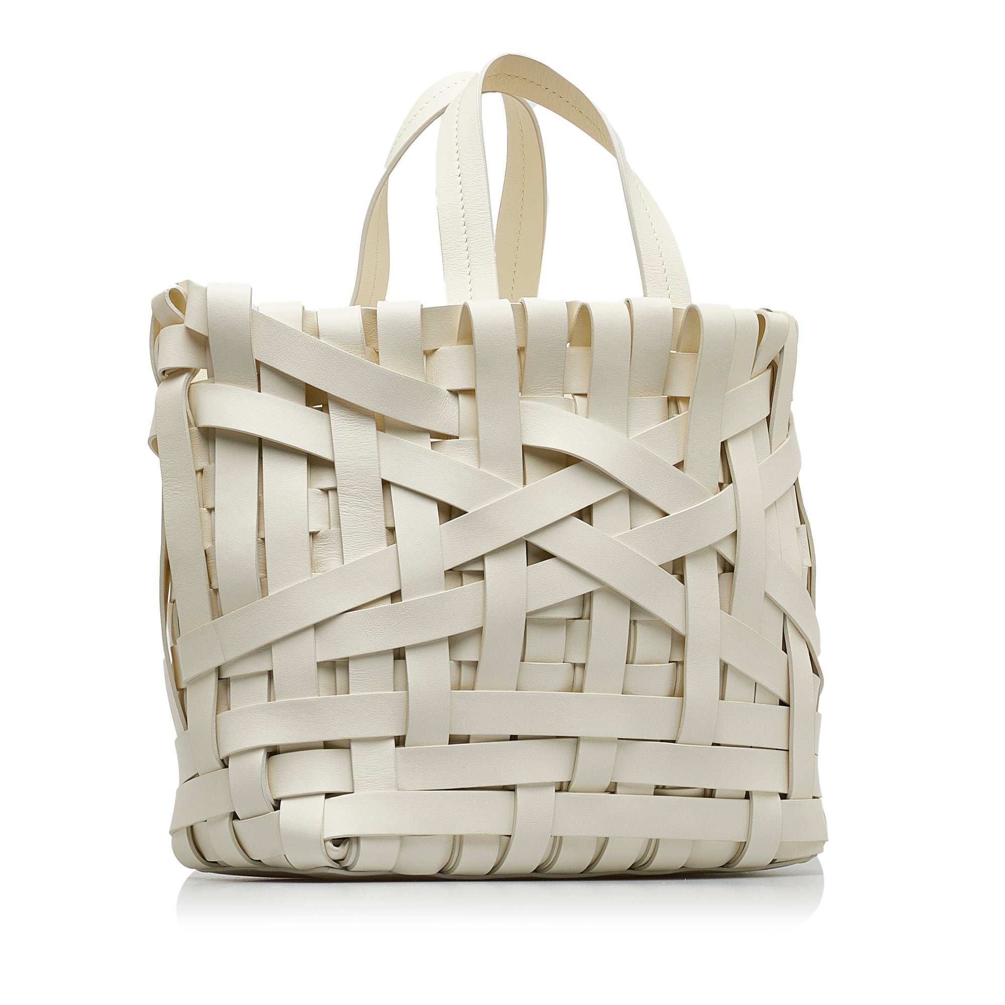 Woven Leather Basket Tote