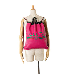 Leather Logo Drawstring Backpack