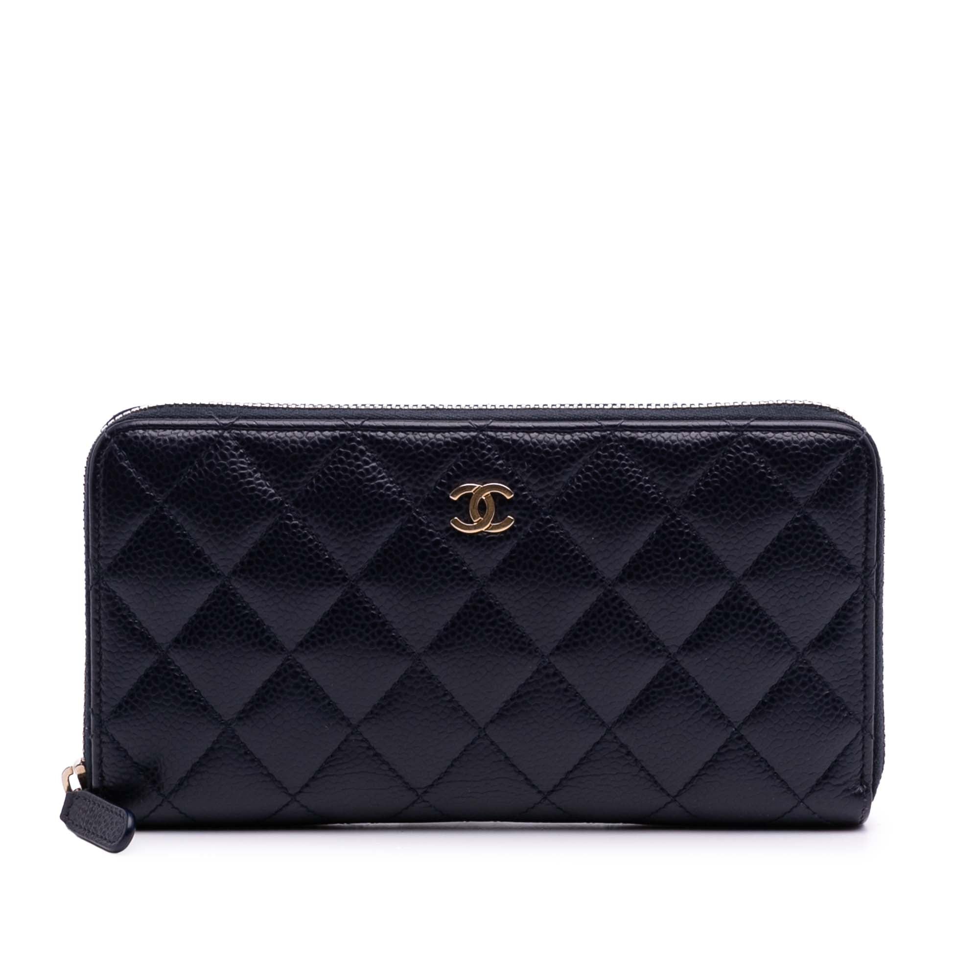 CC Quilted Caviar Zip Around Long Wallet
