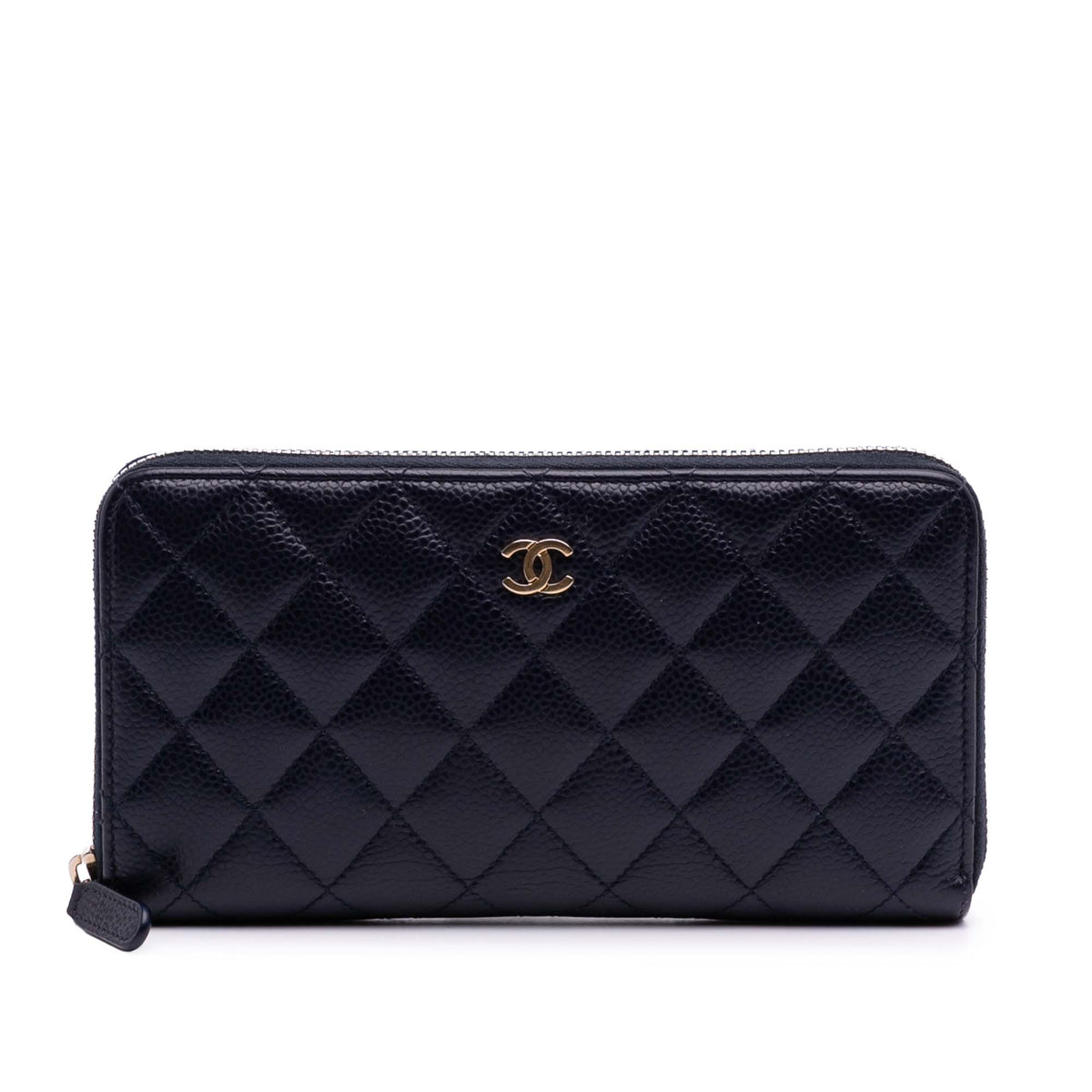 CC Quilted Caviar Zip Around Long Wallet