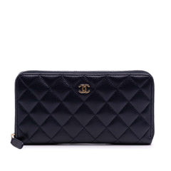 CC Quilted Caviar Zip Around Long Wallet