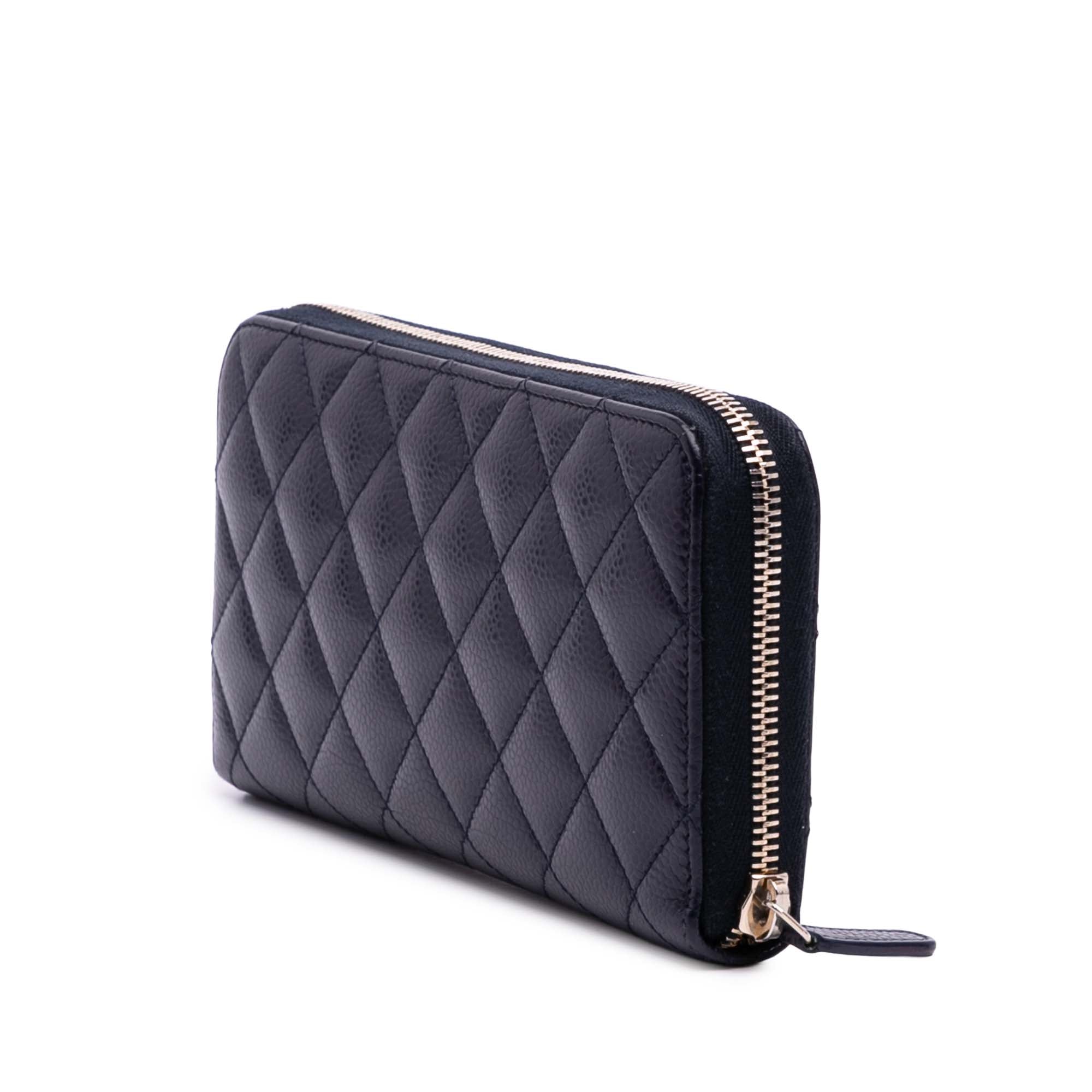 CC Quilted Caviar Zip Around Long Wallet