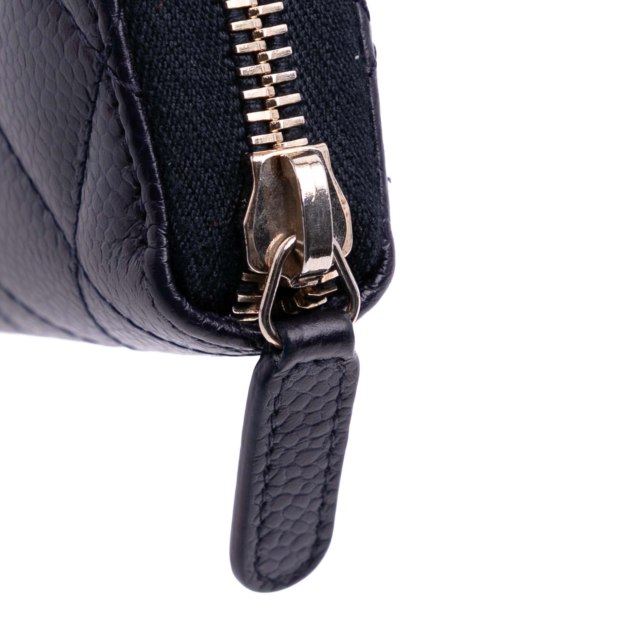 CC Quilted Caviar Zip Around Long Wallet