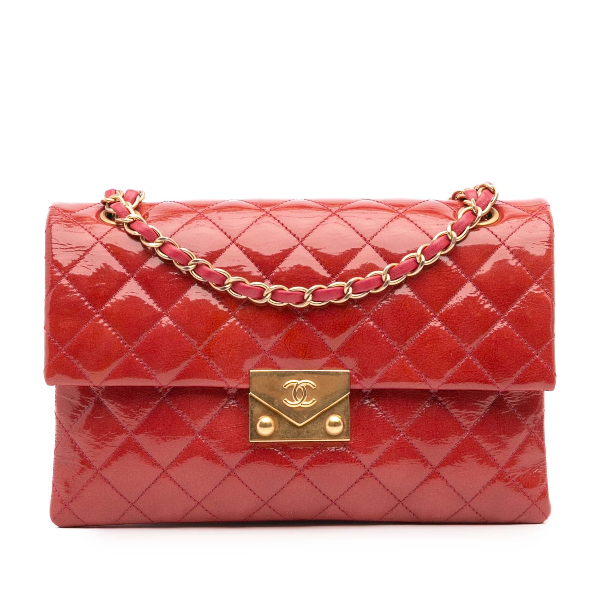 Quilted Patent Goatskin Pagoda Accordion Flap