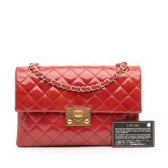 Quilted Patent Goatskin Pagoda Accordion Flap