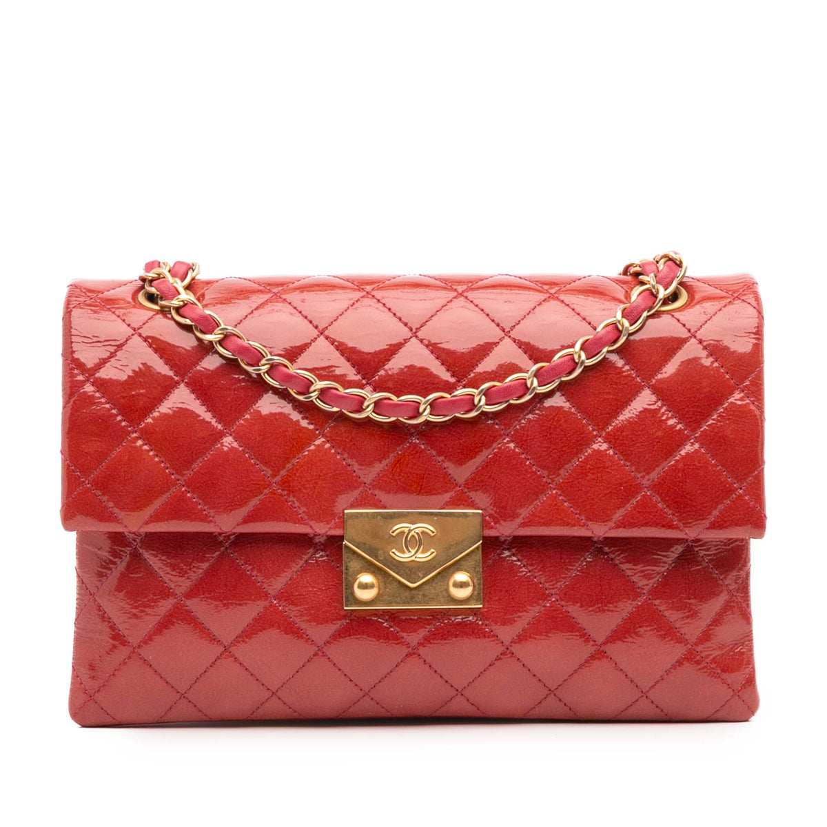 Quilted Patent Goatskin Pagoda Accordion Flap