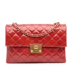 Quilted Patent Goatskin Pagoda Accordion Flap