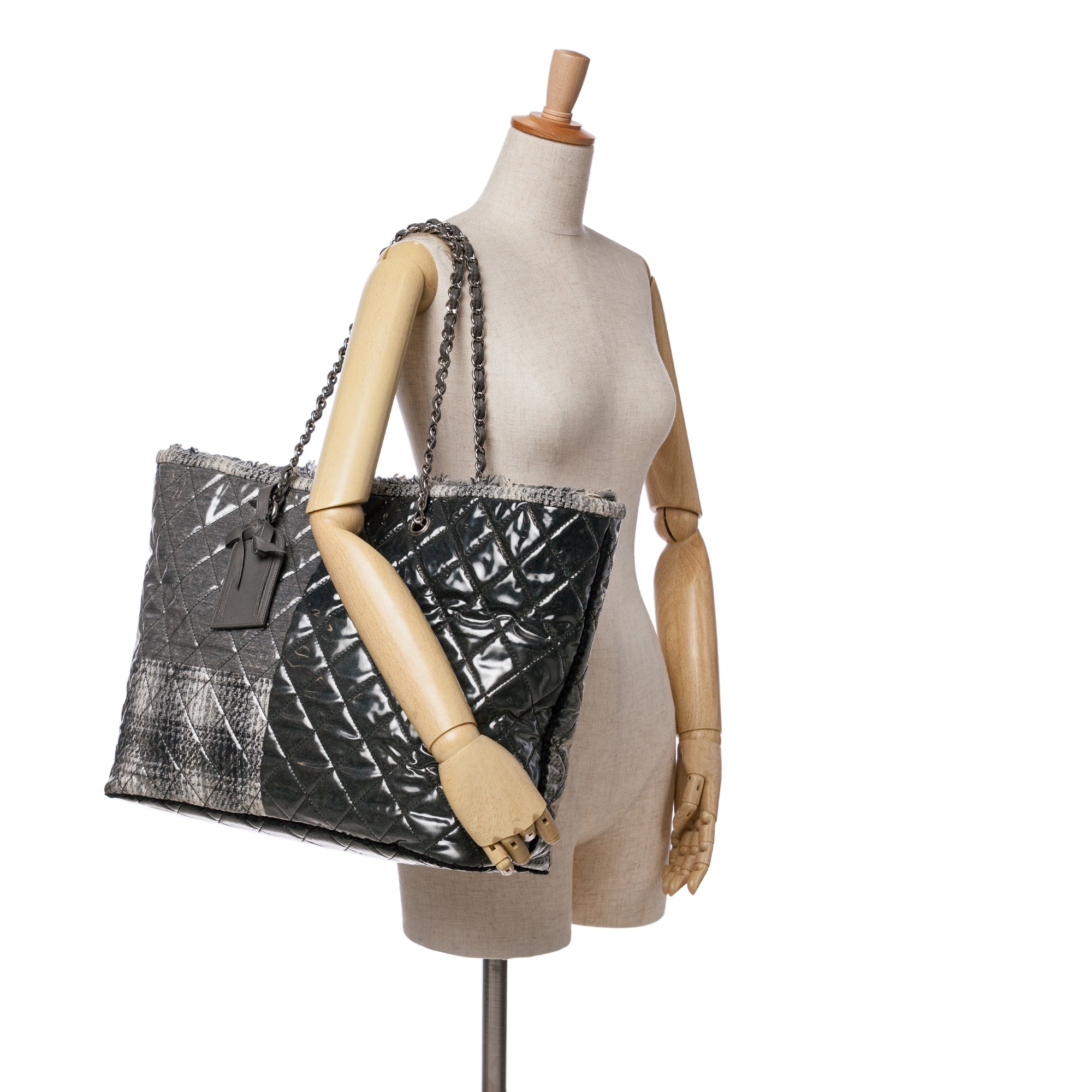 Large Quilted Tweed and Vinyl Funny Patchwork Tote