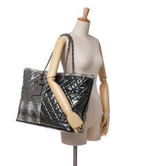 Large Quilted Tweed and Vinyl Funny Patchwork Tote