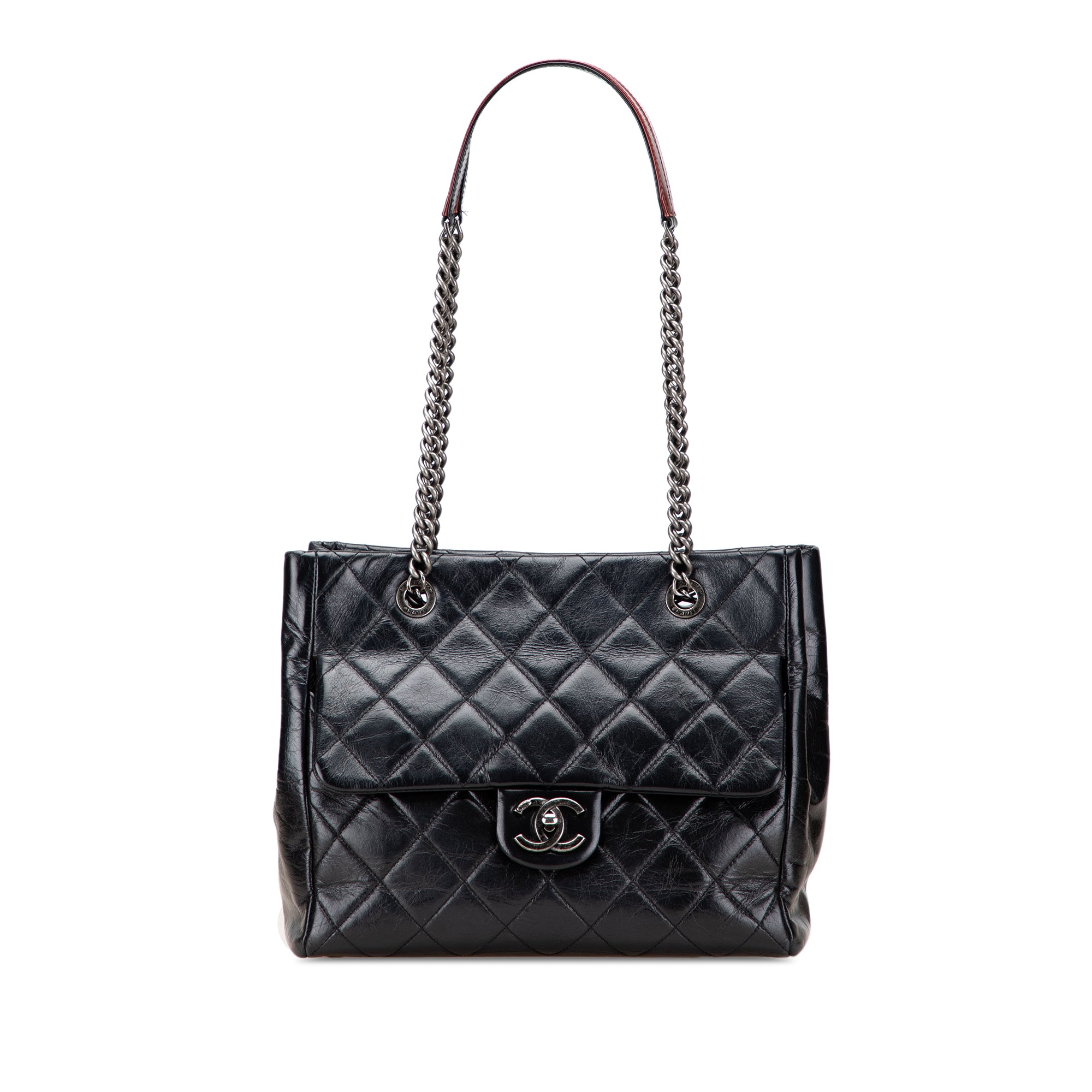Small Quilted Glazed Calfskin Duo Color Tote