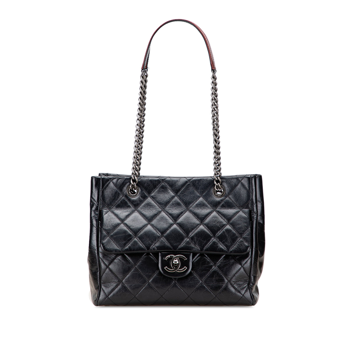 Small Quilted Glazed Calfskin Duo Color Tote