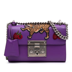 Small Embroidered Calfskin Tiger Strawberry Padlock Crossbody