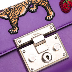 Small Embroidered Calfskin Tiger Strawberry Padlock Crossbody