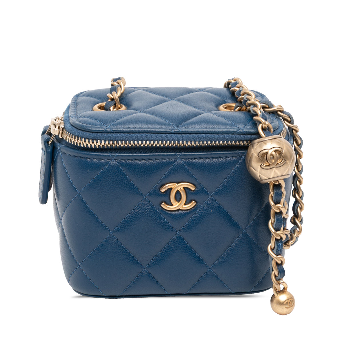 Mini Quilted Lambskin Pearl Crush Vanity Case With Chain