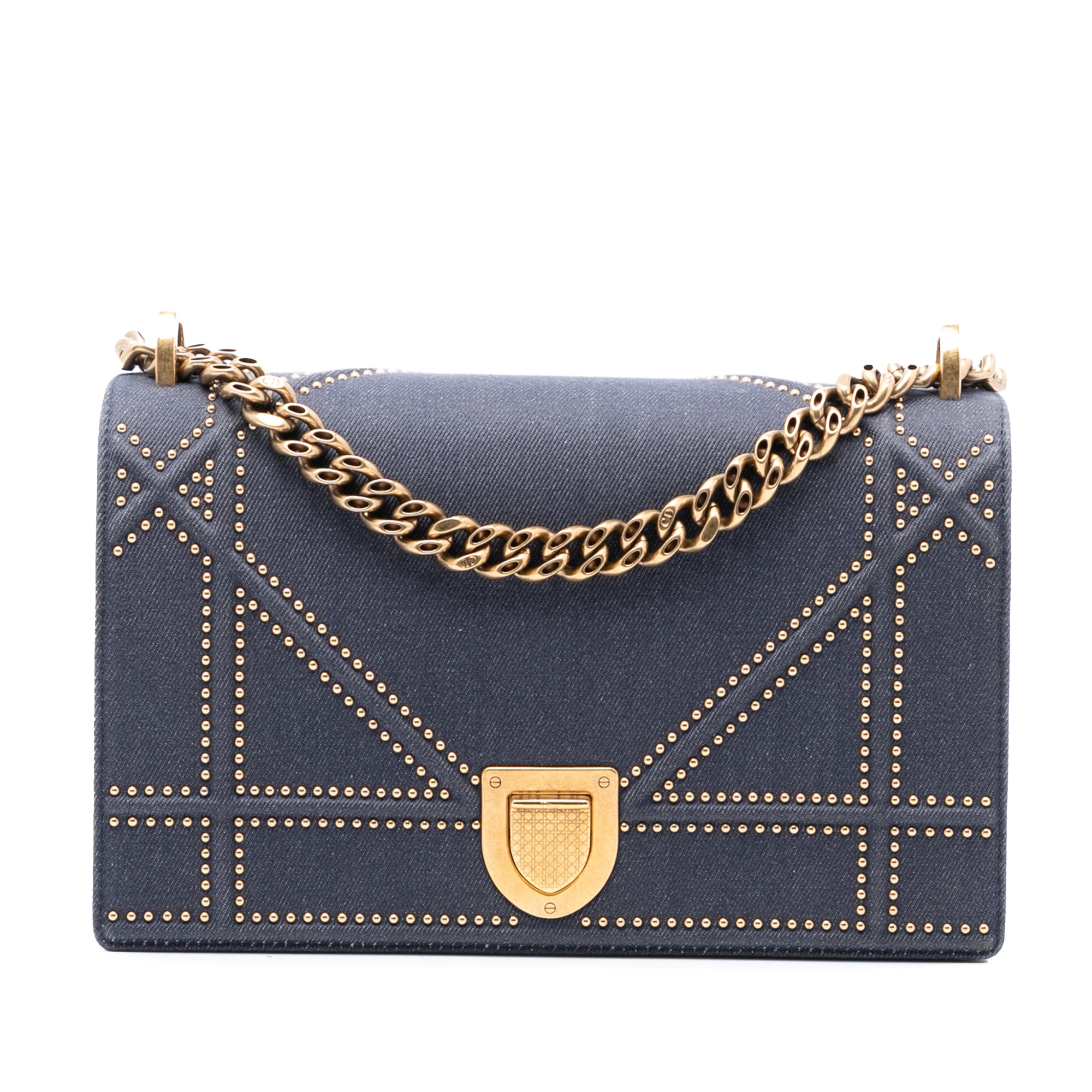 Medium Studded Denim Diorama Flap