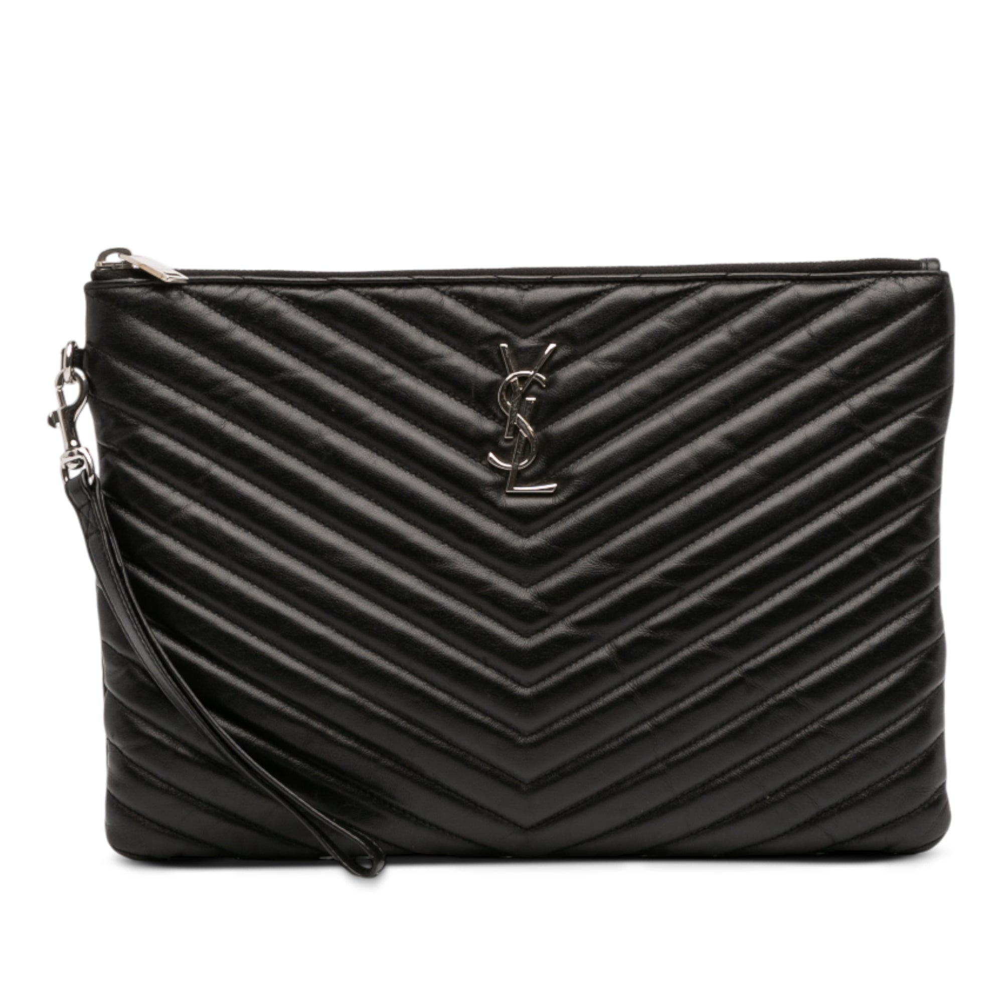Quilted Chevron Leather Monogram Document Holder