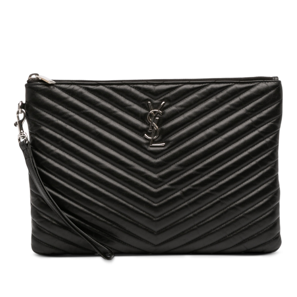 Quilted Chevron Leather Monogram Document Holder