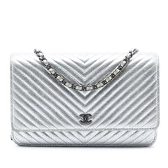 CC Chevron Metallic Lambskin Wallet On Chain