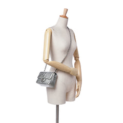 Mini Square Classic Chevron Metallic Crumpled Patent Single Flap