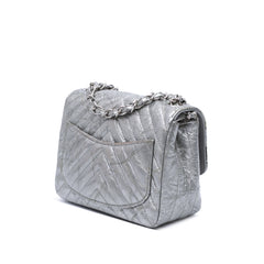 Mini Square Classic Chevron Metallic Crumpled Patent Single Flap