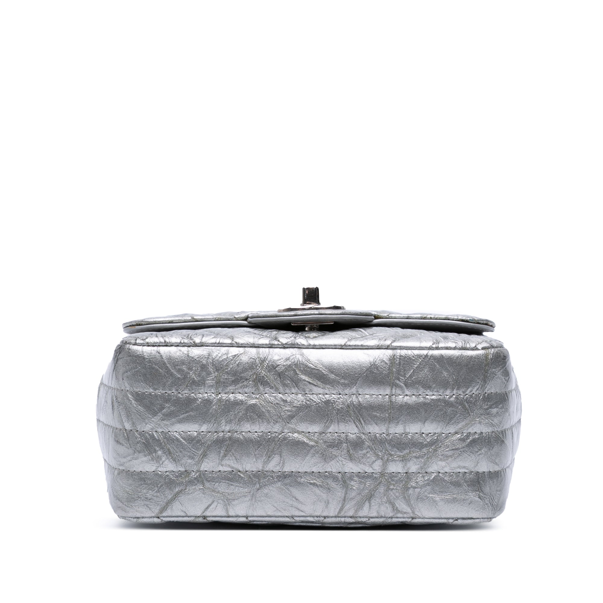Mini Square Classic Chevron Metallic Crumpled Patent Single Flap