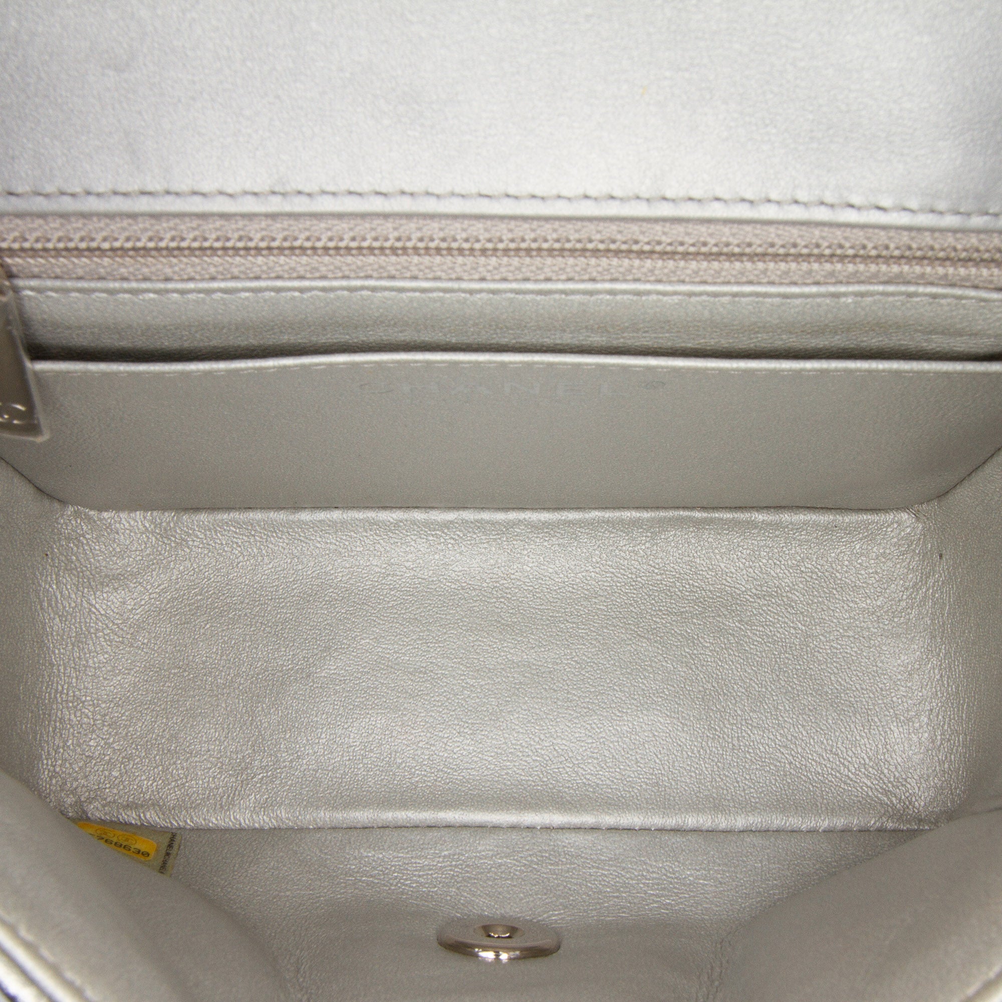 Mini Square Classic Chevron Metallic Crumpled Patent Single Flap