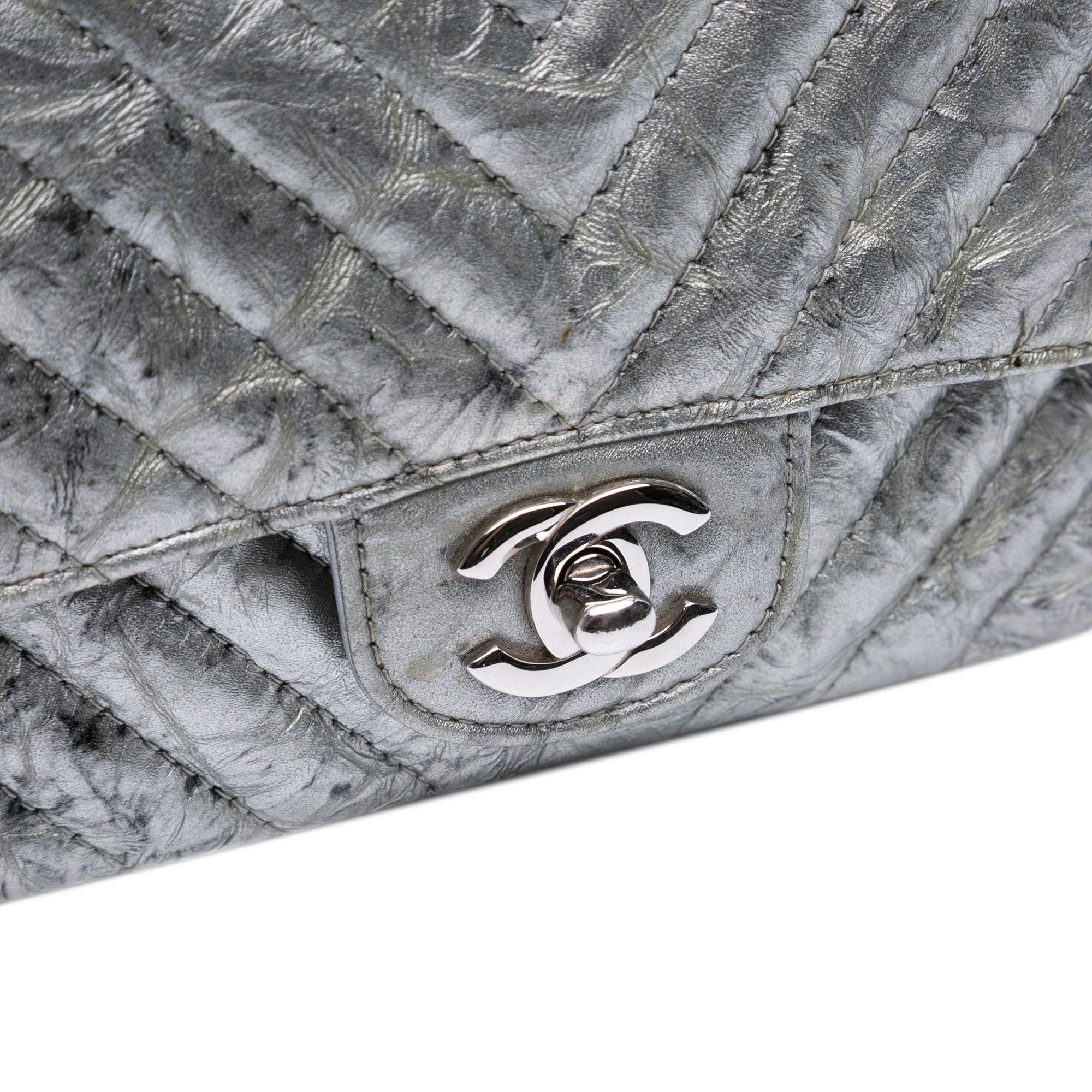 Mini Square Classic Chevron Metallic Crumpled Patent Single Flap