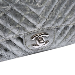 Mini Square Classic Chevron Metallic Crumpled Patent Single Flap