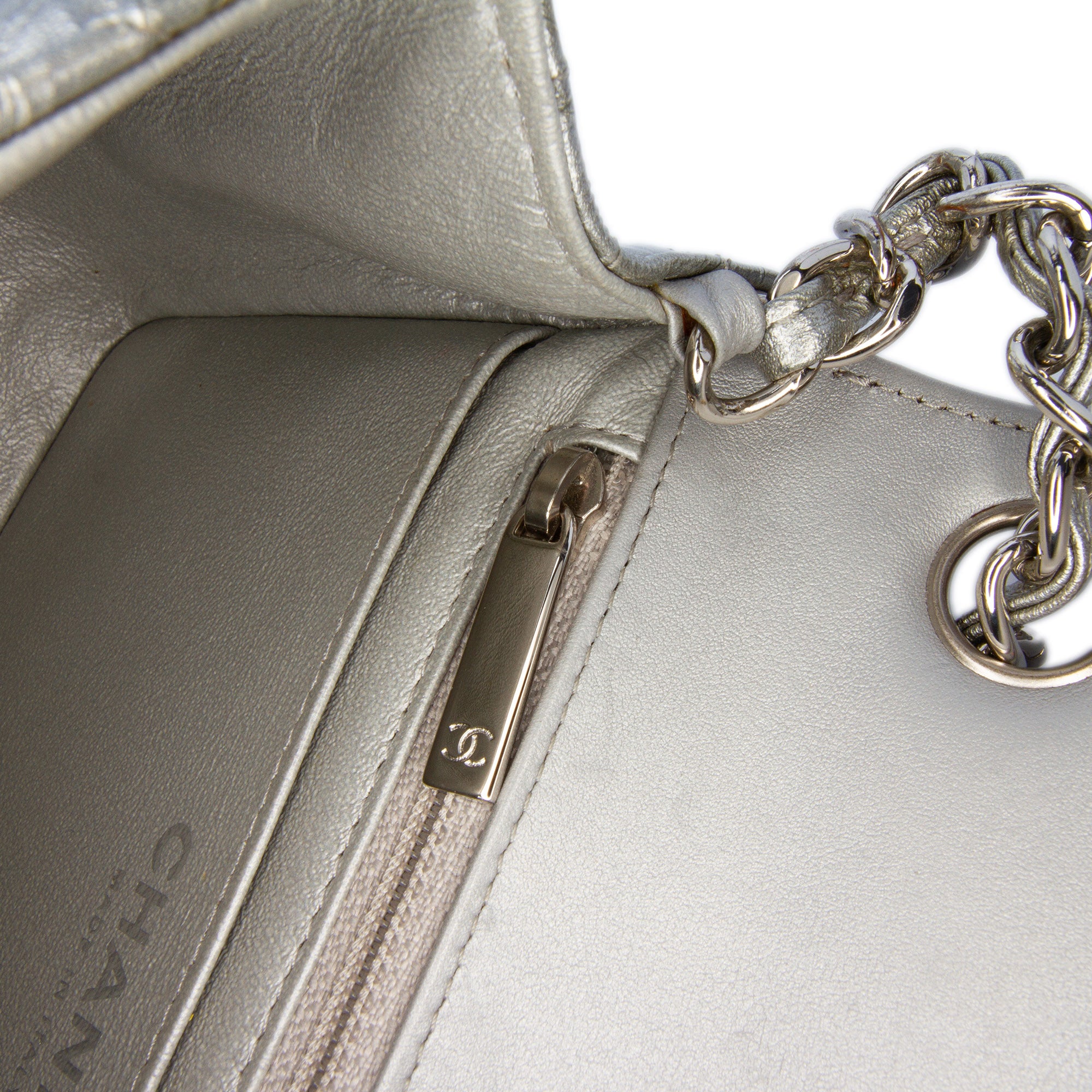 Mini Square Classic Chevron Metallic Crumpled Patent Single Flap
