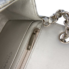 Mini Square Classic Chevron Metallic Crumpled Patent Single Flap