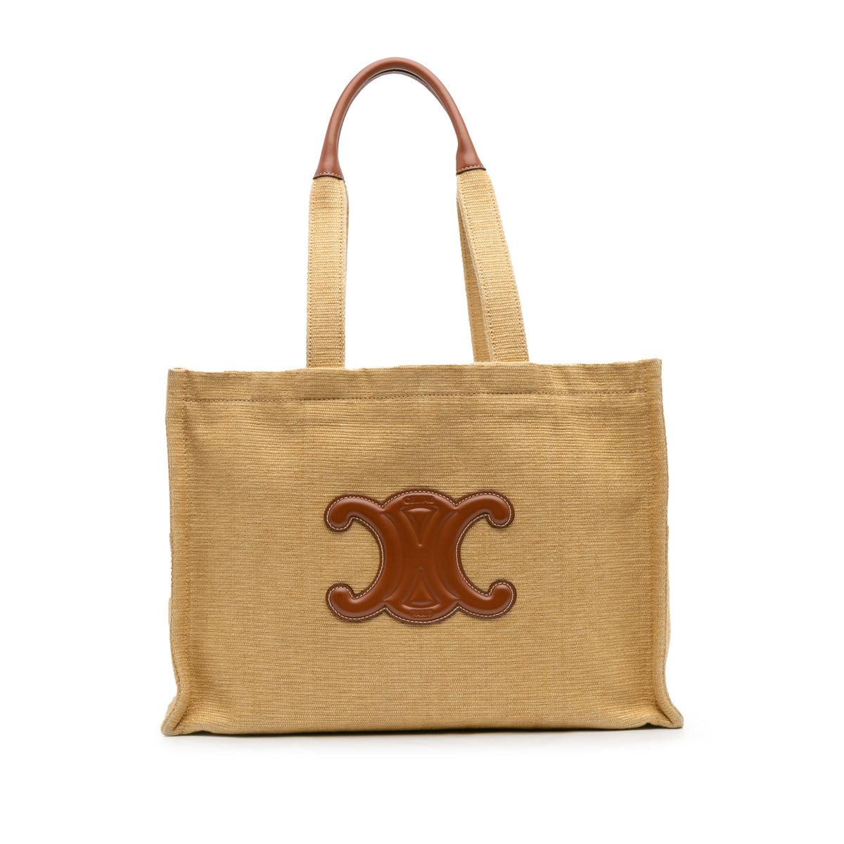 Large Raffia Cuir Triomphe Cabas Thais Tote