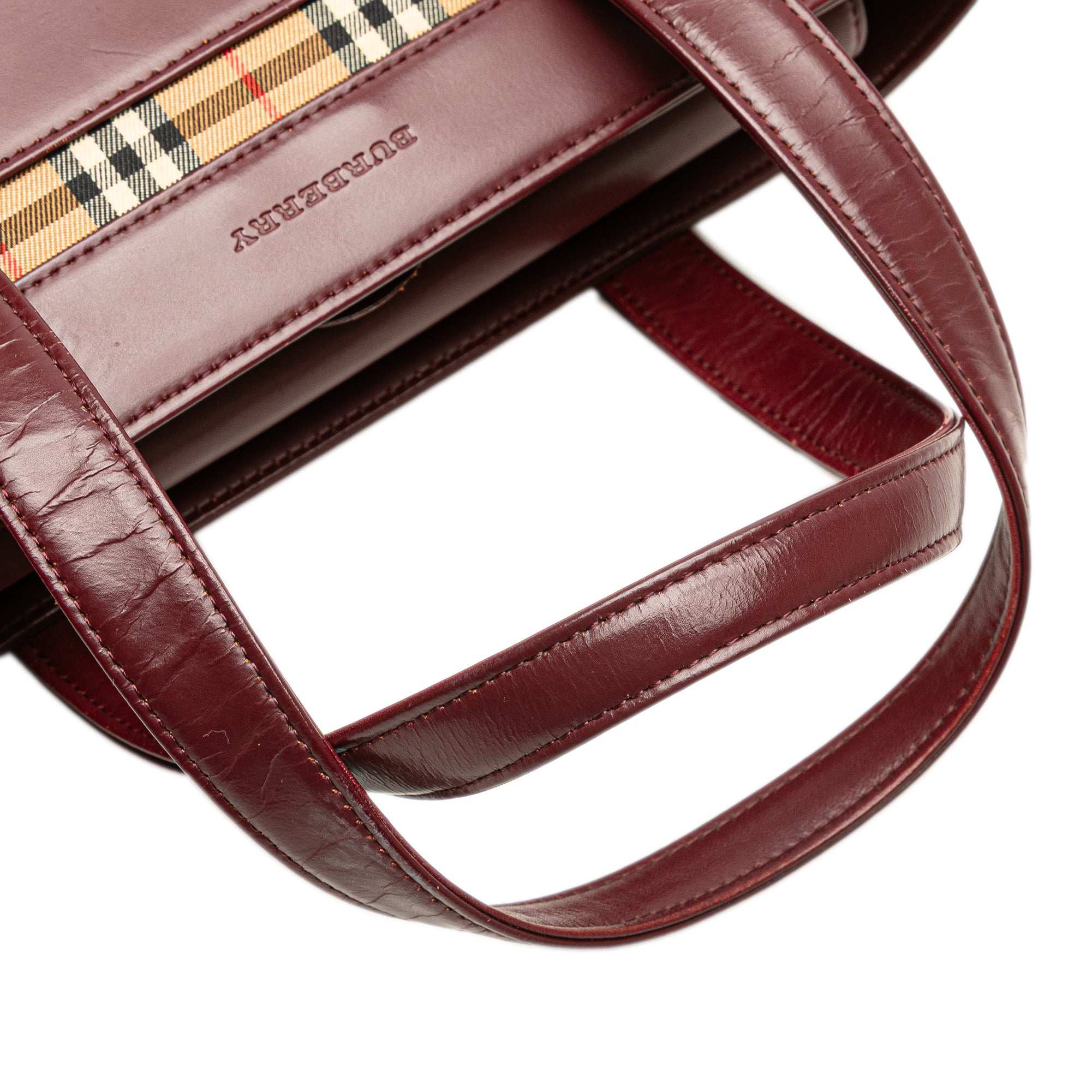 House Check Canvas Trimmed Leather Handbag