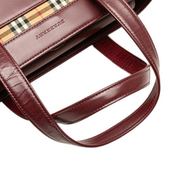 House Check Canvas Trimmed Leather Handbag