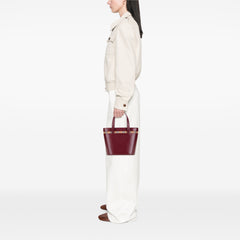House Check Canvas Trimmed Leather Handbag
