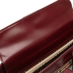 House Check Canvas Trimmed Leather Handbag