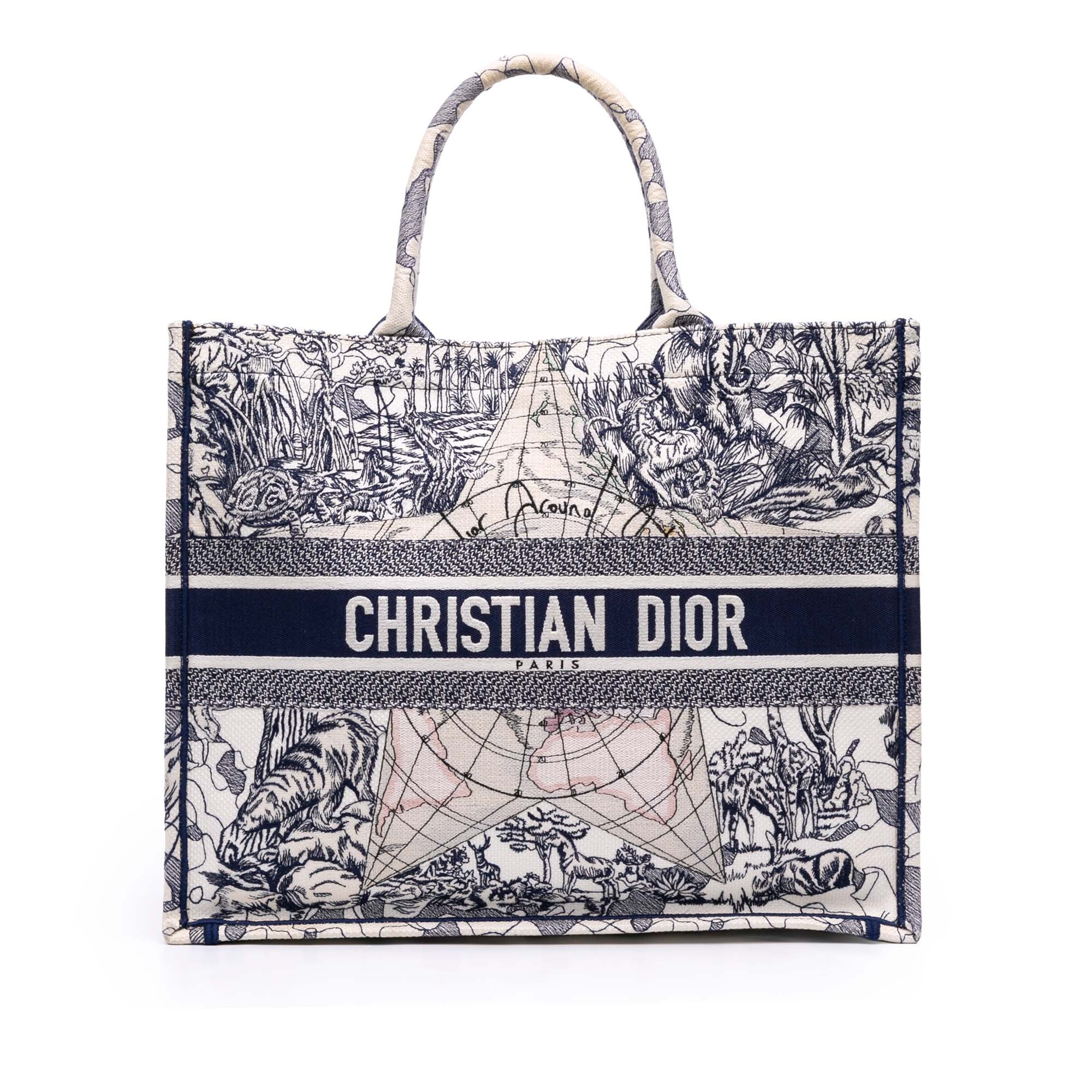 Large Canvas Embroidered Around The World Book Tote