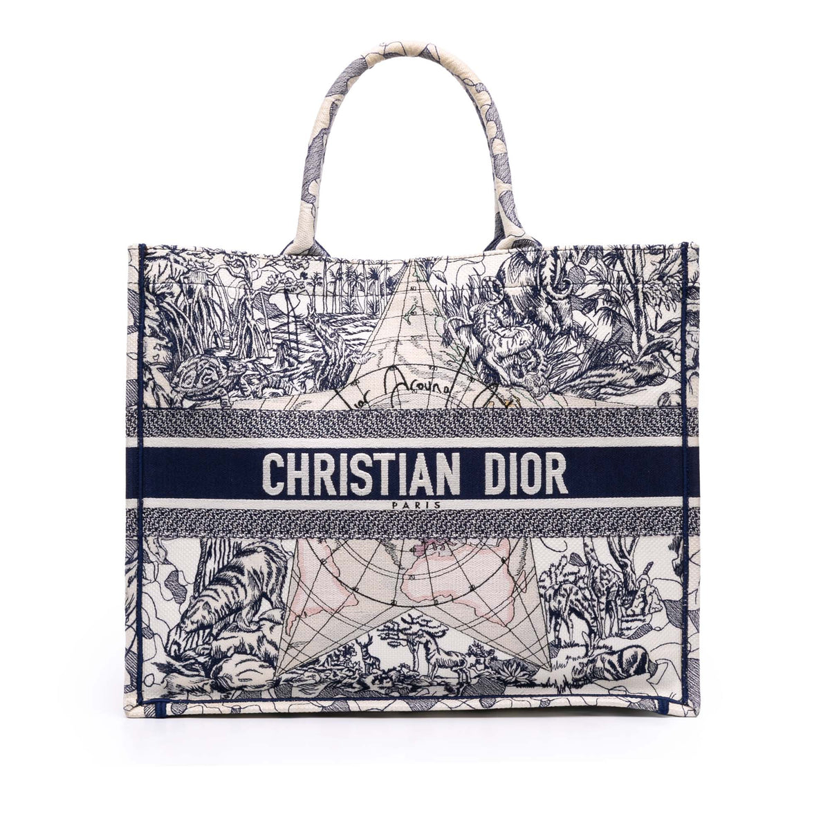 Large Canvas Embroidered Around The World Book Tote