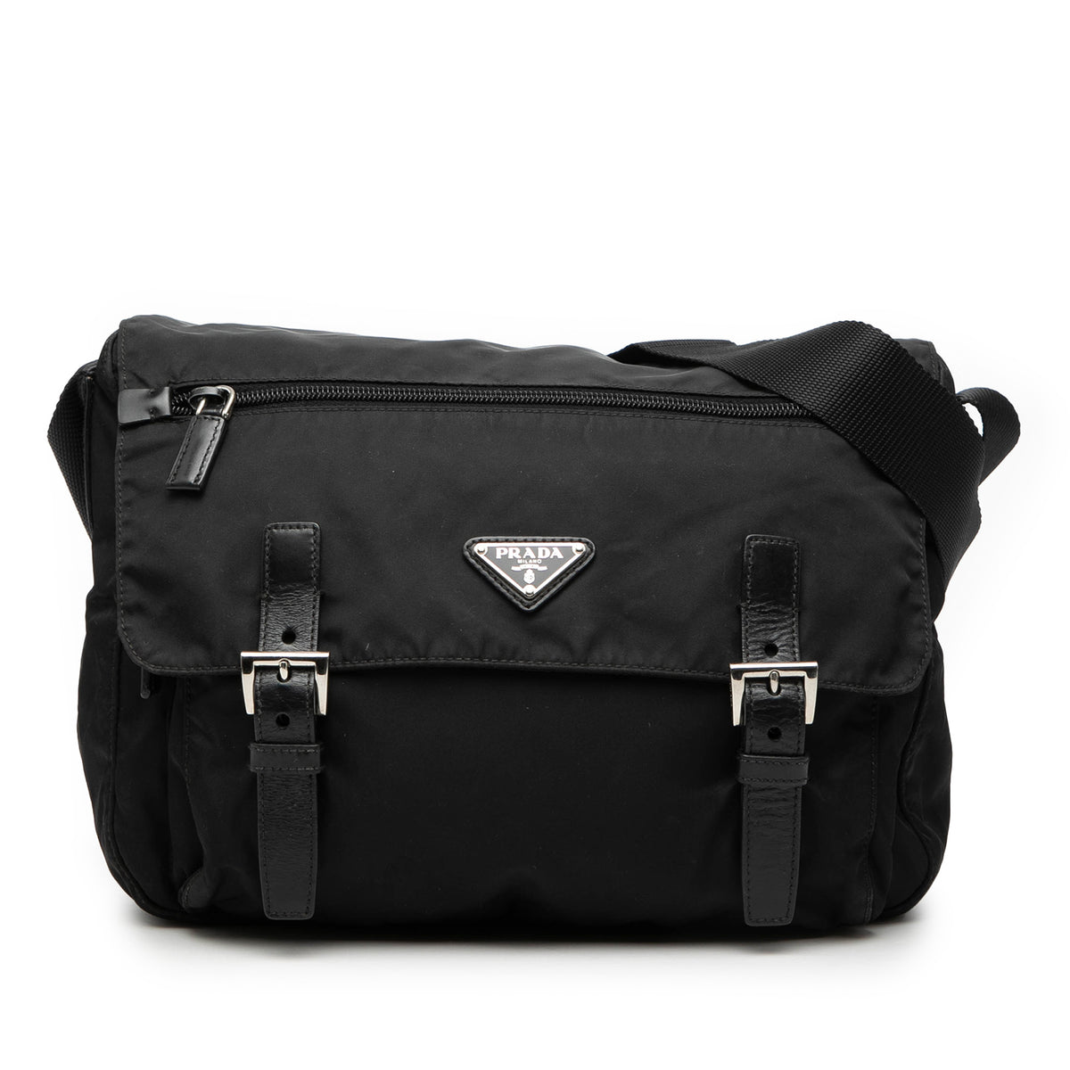 Tessuto Zip Double Buckle Messenger Bag