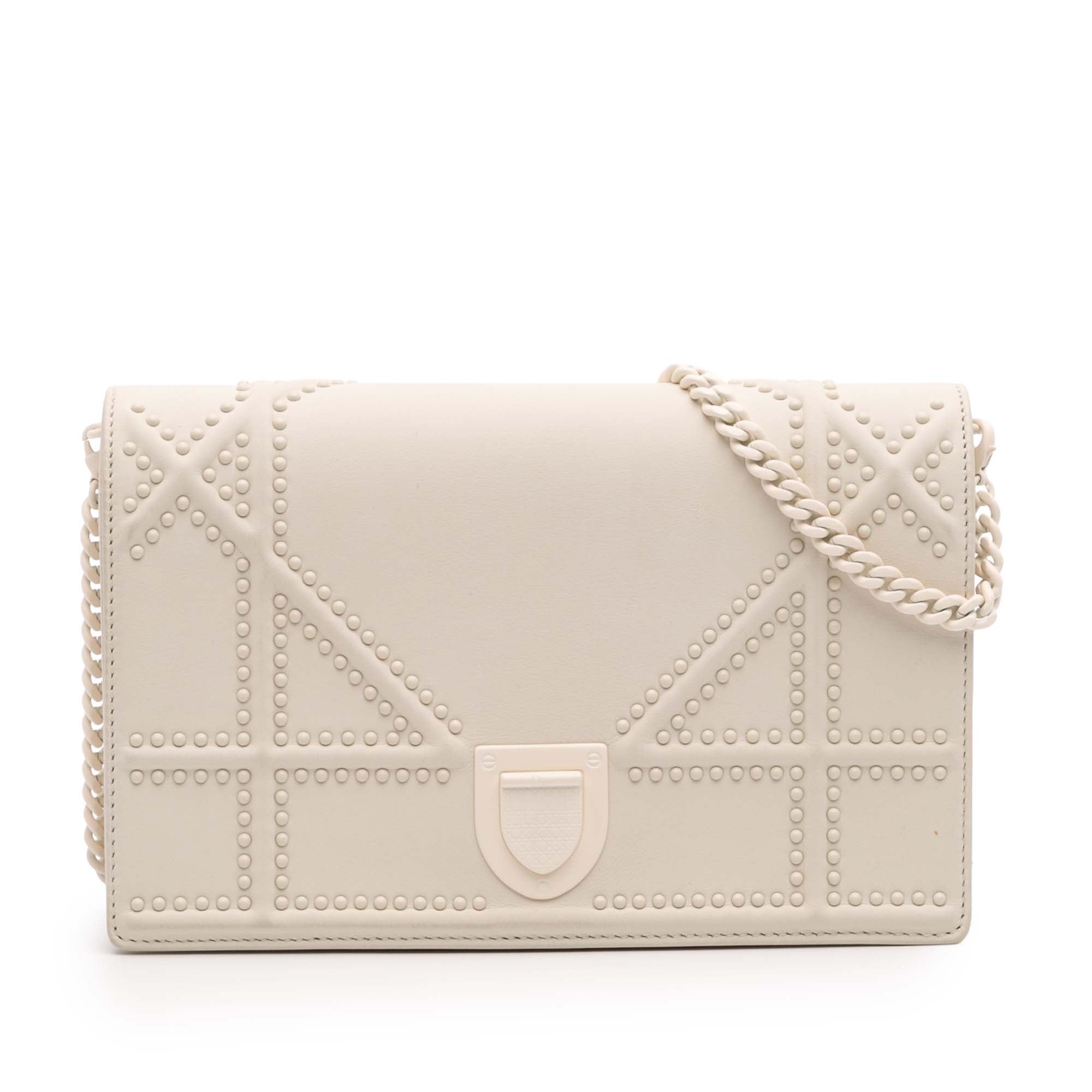 Small Ultra Matte Studded Calfskin Diorama Wallet on Chain