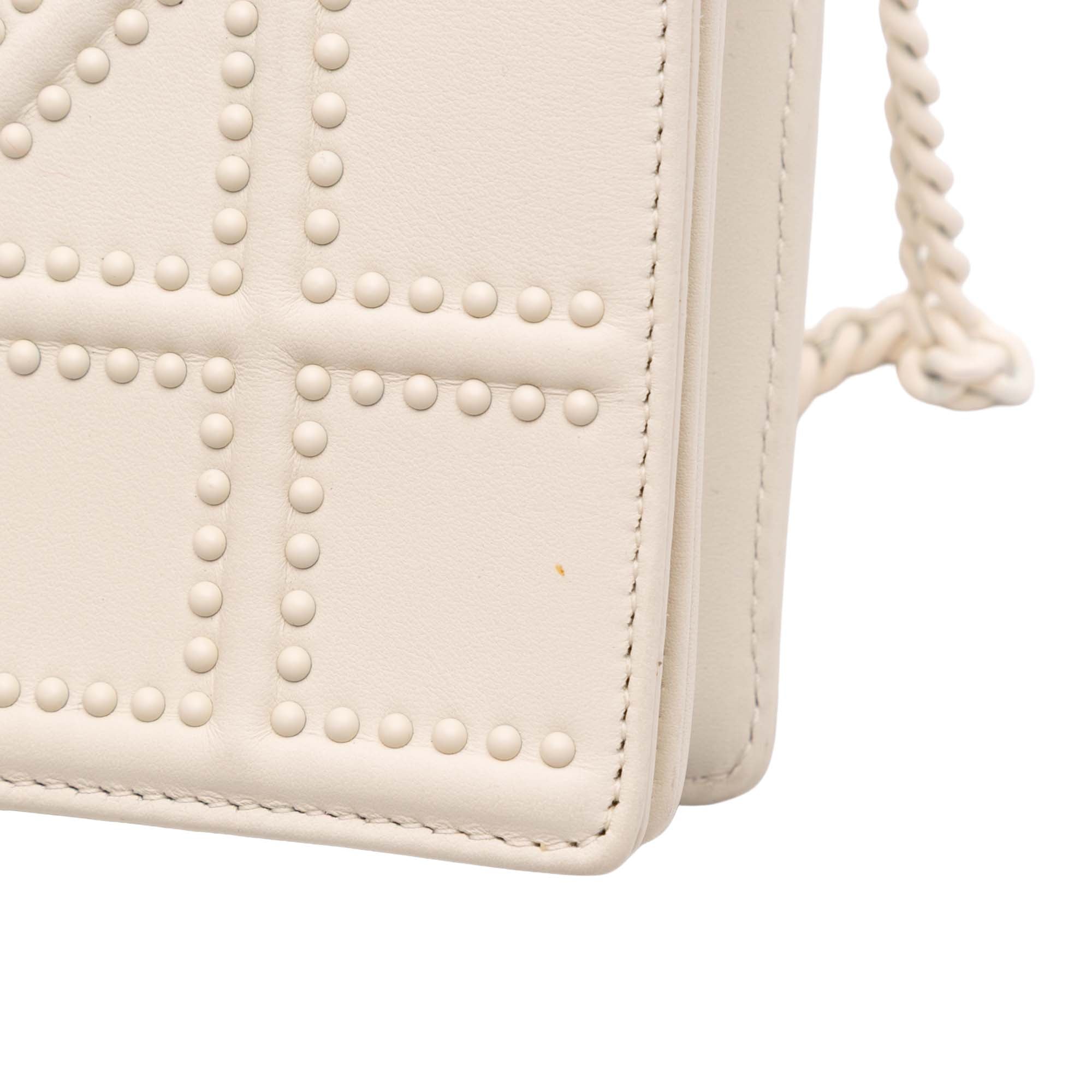 Small Ultra Matte Studded Calfskin Diorama Wallet on Chain