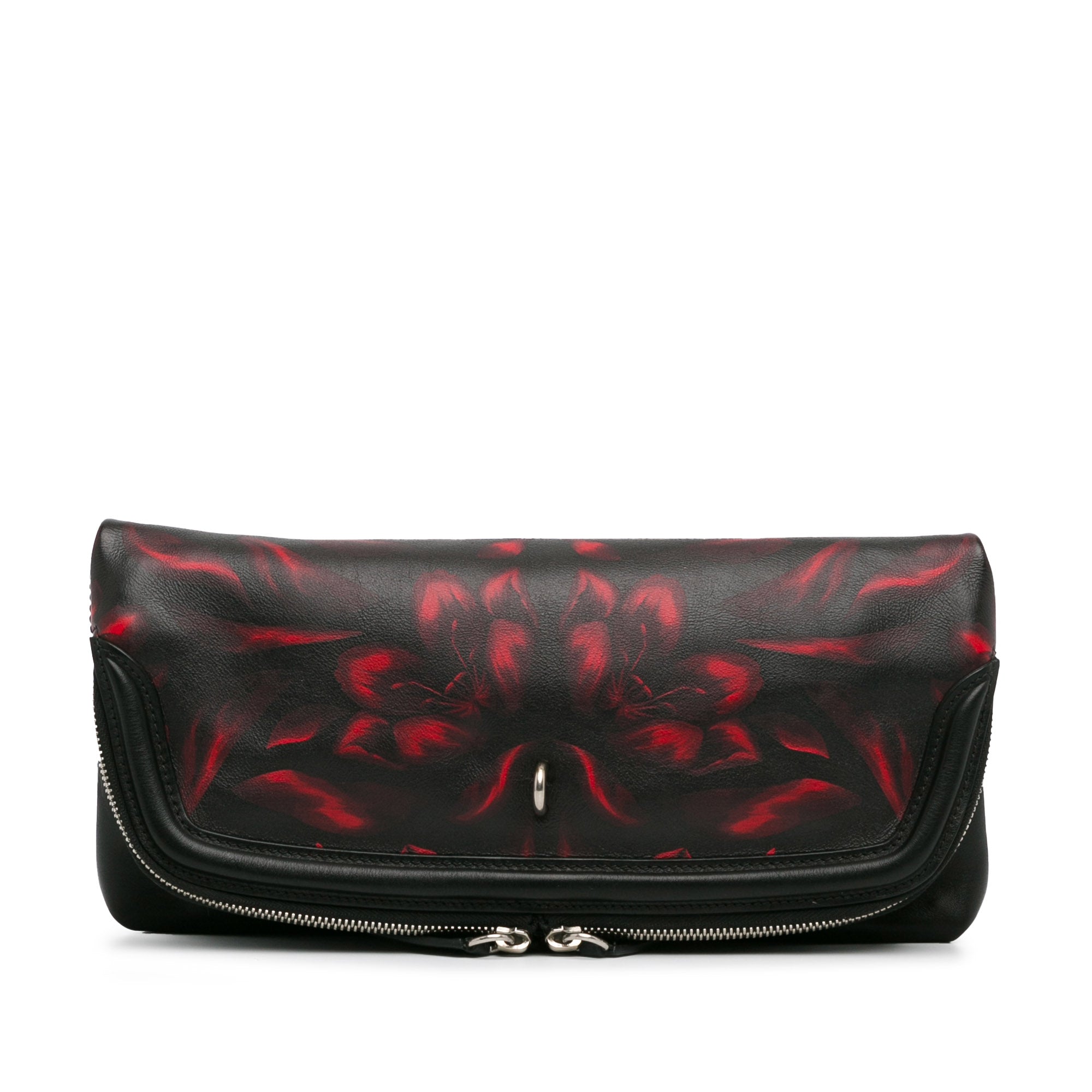 Leather Tulips Print Fold Clutch