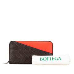 Leather Intrecciato Zip Around Long Wallet