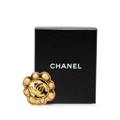 Gold Plated Faux Pearl CC Brooch