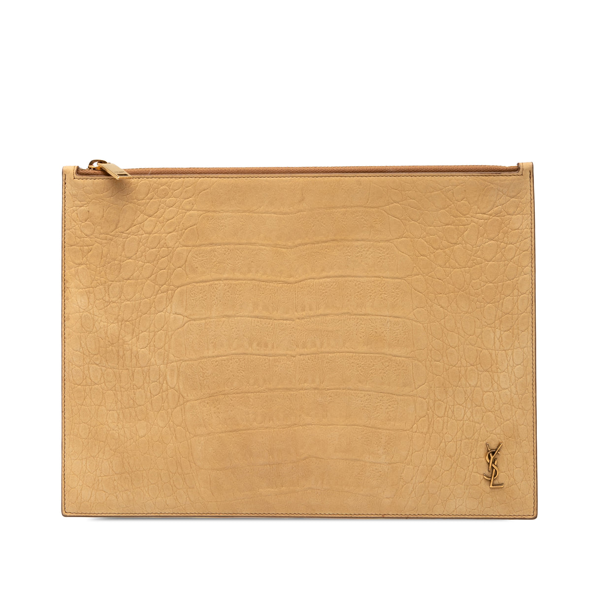 Croc Embossed Leather Tiny Monogram Zipped Tablet Holder