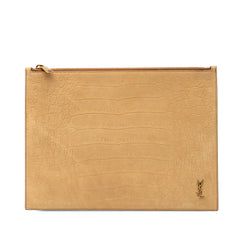 Croc Embossed Leather Tiny Monogram Zipped Tablet Holder