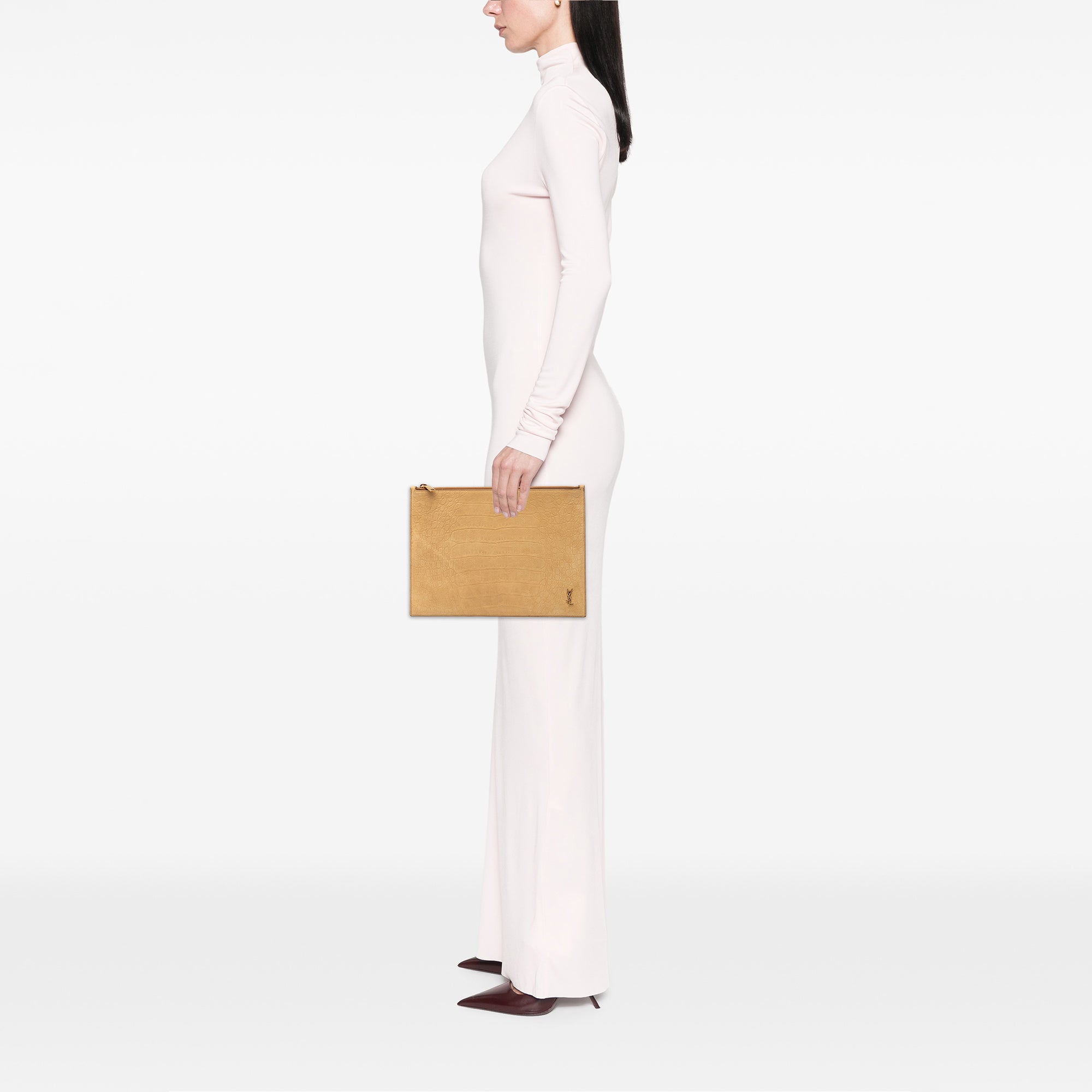 Croc Embossed Leather Tiny Monogram Zipped Tablet Holder