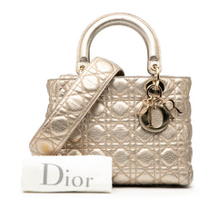 Medium Metallic Grained Calfskin Cannage Supple Lady Dior